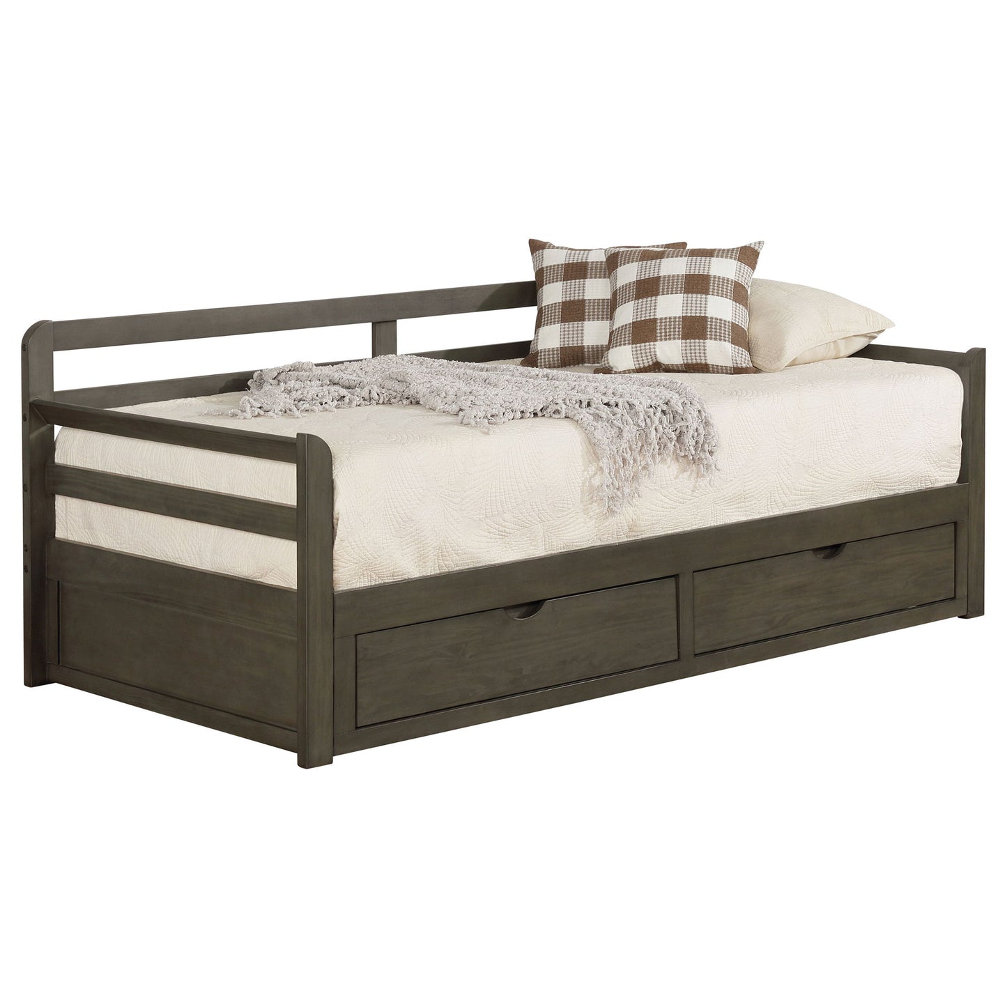 Twin Long 2 Drawer Daybed With Extendable Trundle, Storage Drawers, Fits Standard Mattress - Gray - The Sleep Loft - Online Mattress Showroom NYC