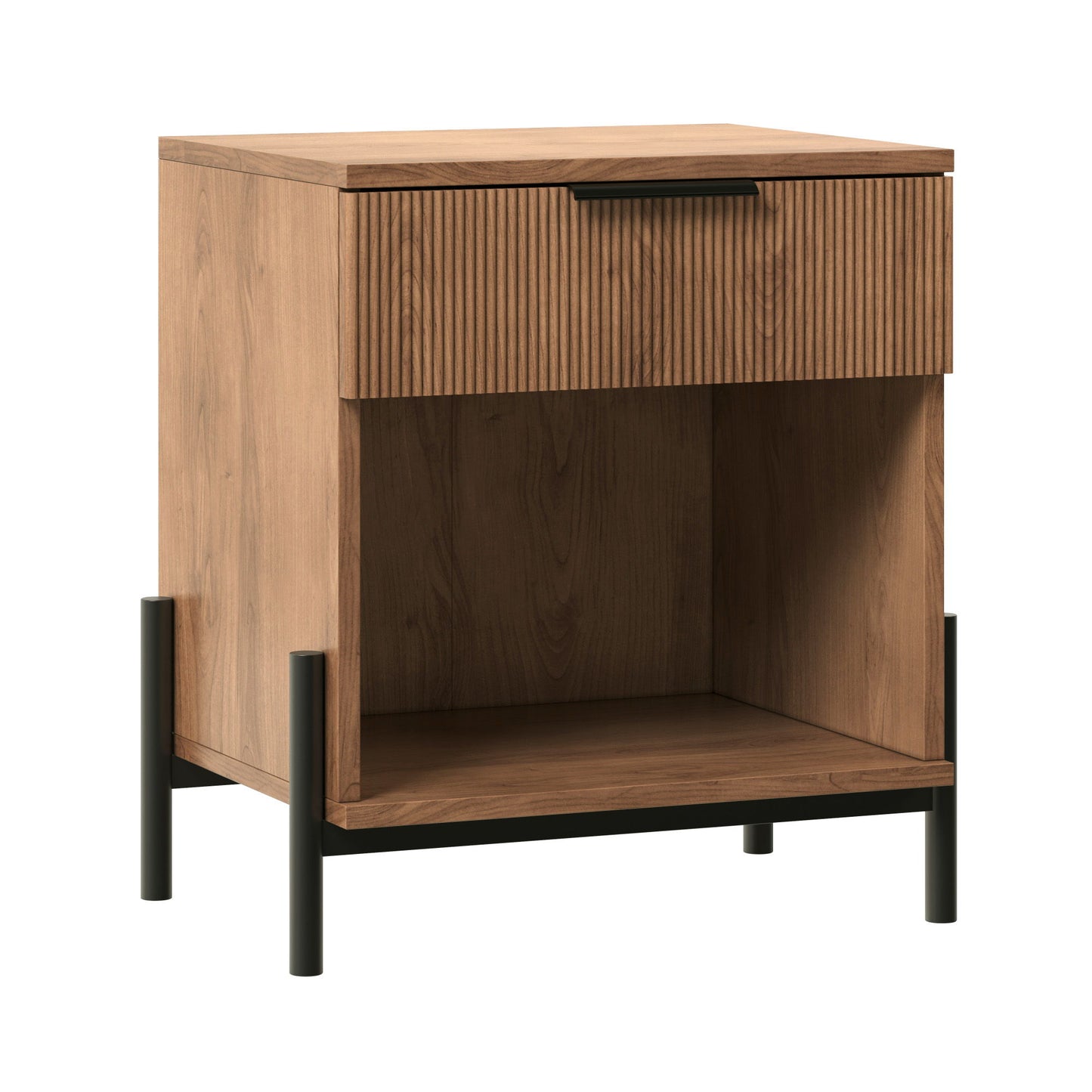 Modern Fluted Drawer Nightstand With Open Cubby Coastal - The Sleep Loft - Online Mattress Showroom NYC