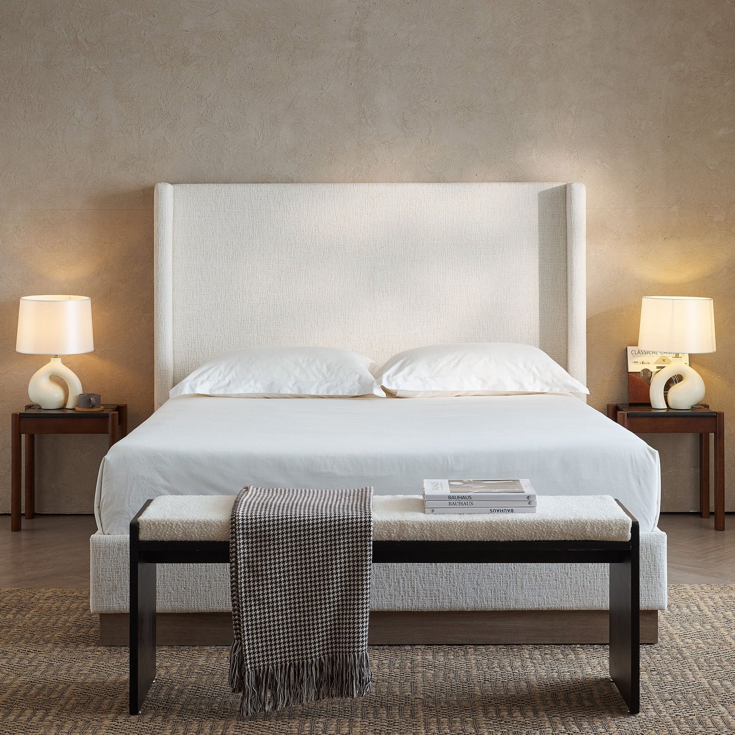 Hosford - Minimalist Canvas Upholstered Wingback Bed - The Sleep Loft - Online Mattress Showroom NYC