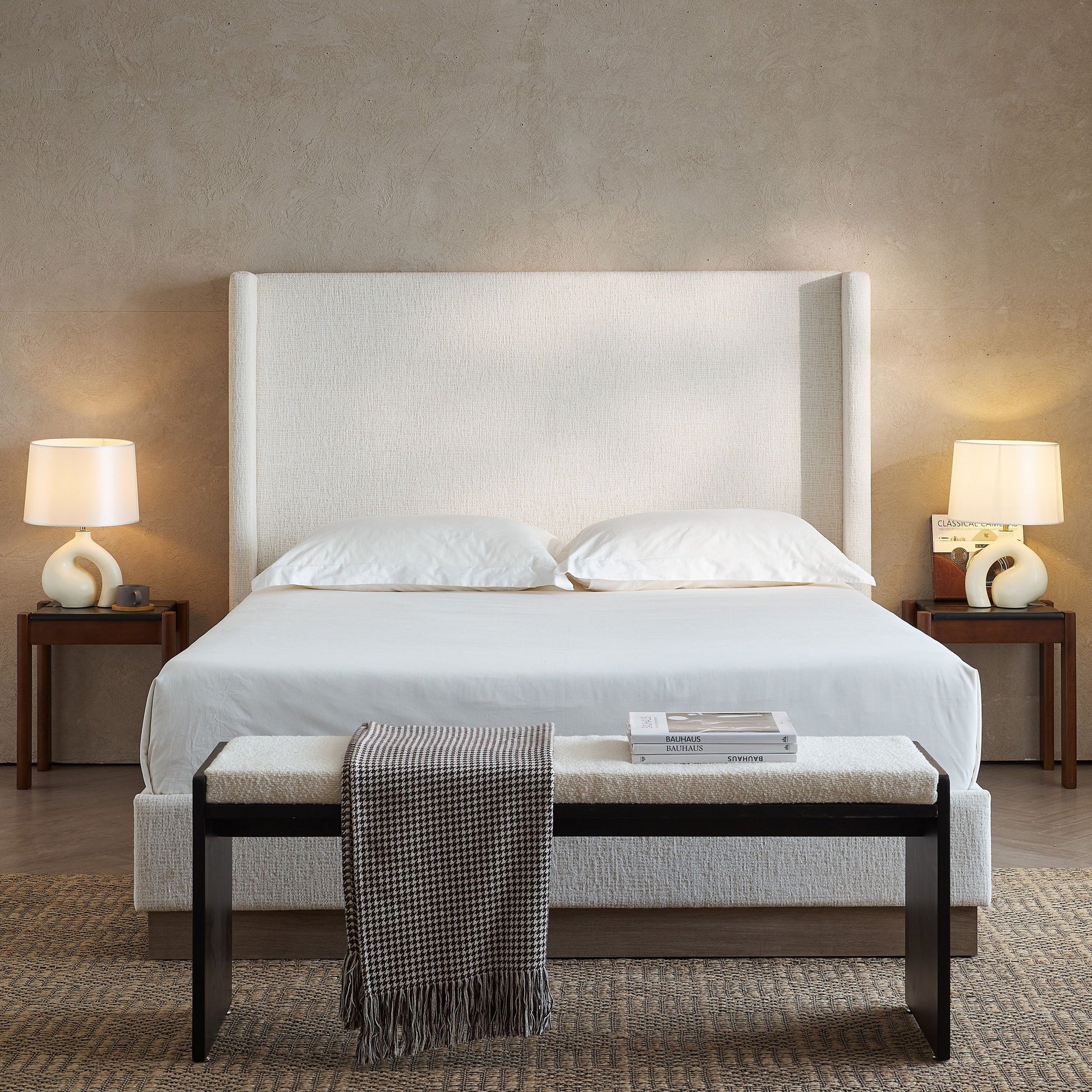 Hosford - Minimalist Canvas Upholstered Wingback Bed - The Sleep Loft - Online Mattress Showroom NYC
