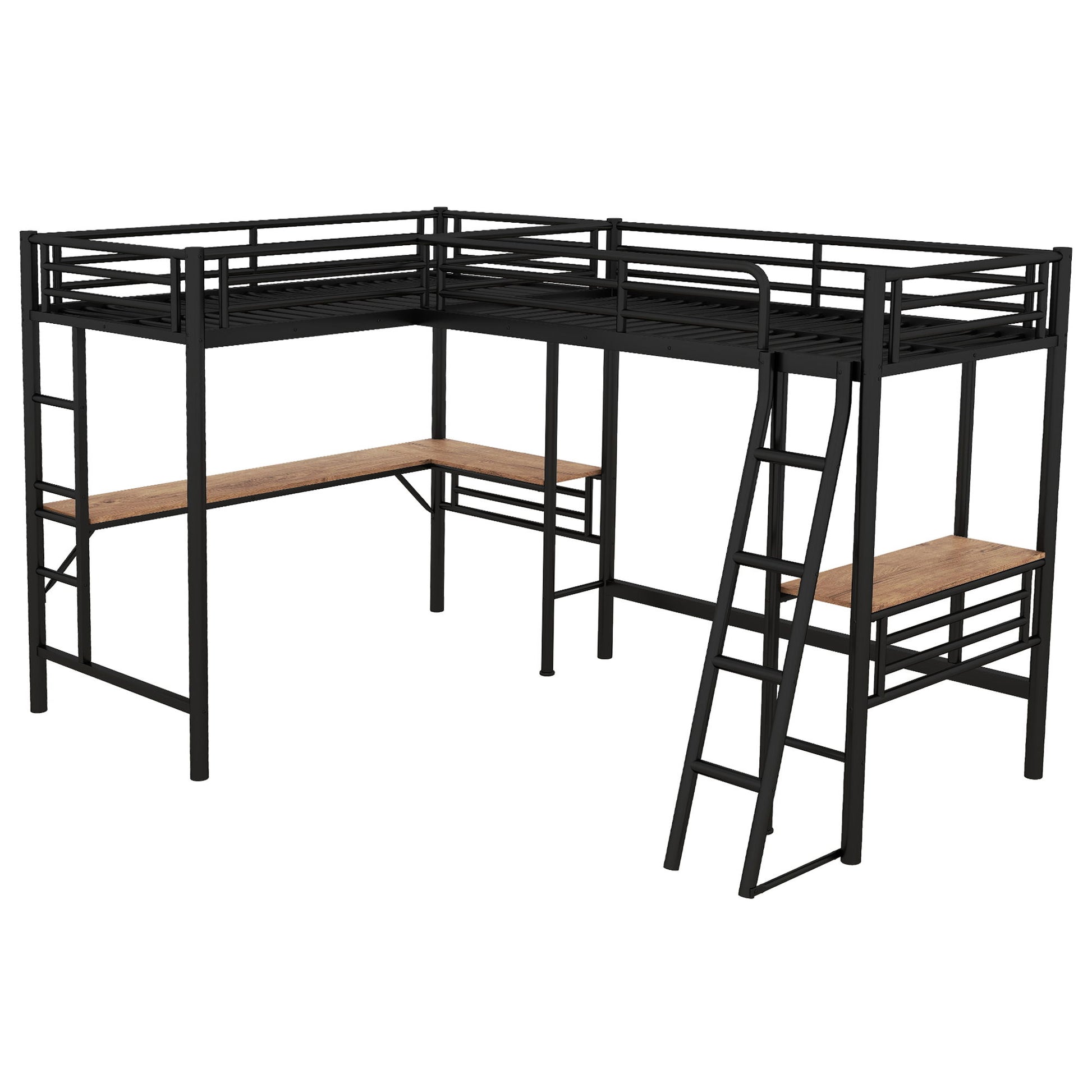 Twin Loft Bed With 2 Built In Desks, Mission Style - Black - The Sleep Loft - Online Mattress Showroom NYC
