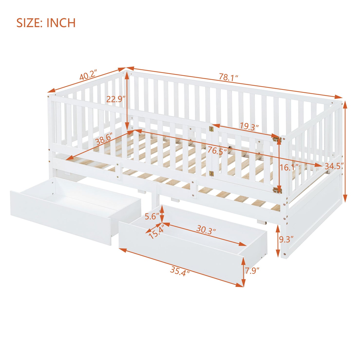Daybed With Fence Guardrails And 2 Drawers, Split Into Independent Floor Bed & Daybed - The Sleep Loft - Online Mattress Showroom NYC