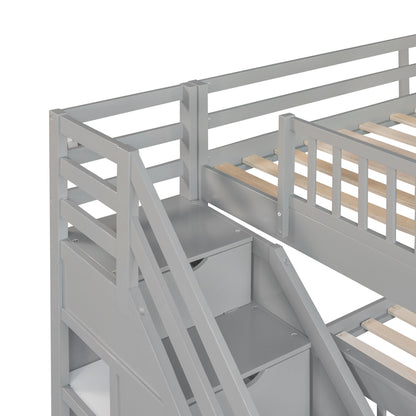 Solid L Shaped Bunk Bed With 3 Drawers, Ladder And Staircase - The Sleep Loft - Online Mattress Showroom NYC