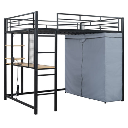 Loft Bed With Desk, Shelves, Power Outlet, LED Light And Wardrobe - The Sleep Loft - Online Mattress Showroom NYC
