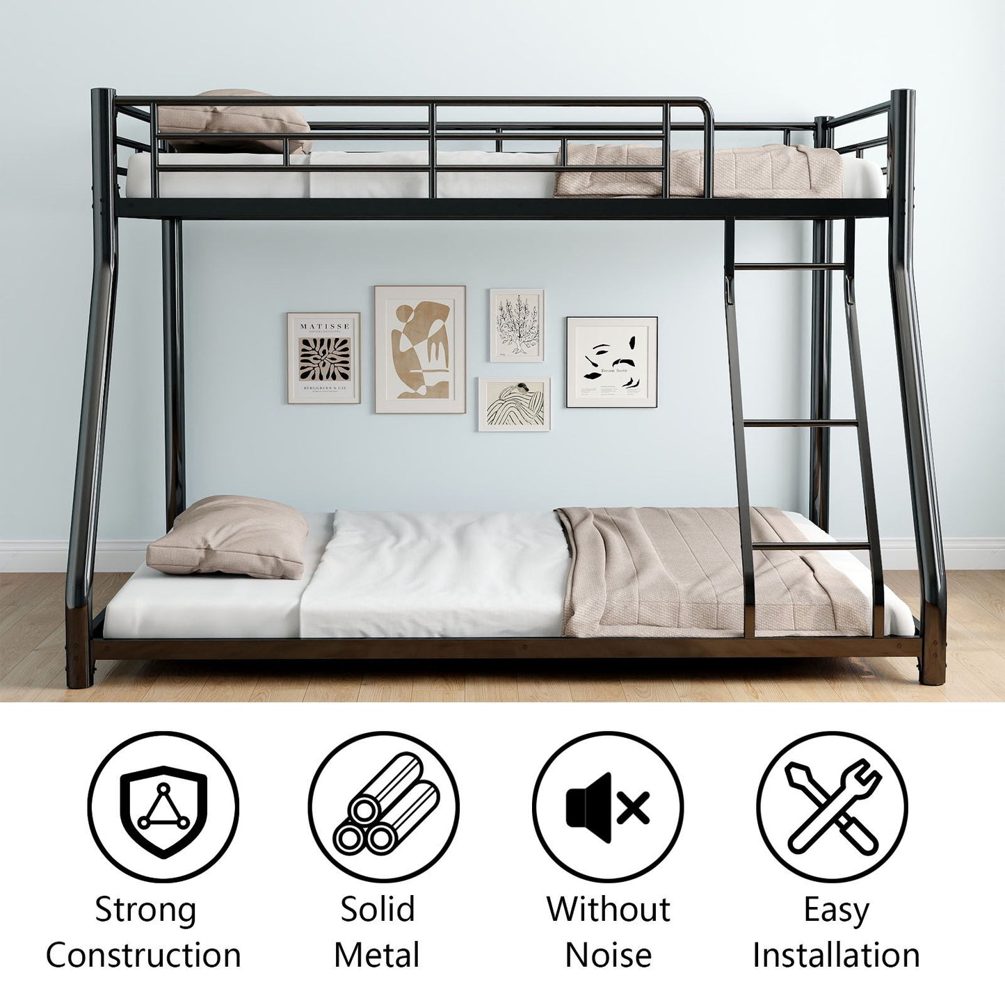 Bunk Bed Frame With Ladder And Guardrail, Heavy Duty Noise Free Design Metal Construction - The Sleep Loft - Online Mattress Showroom NYC