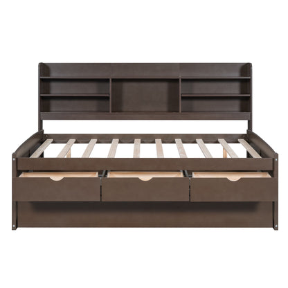 Captain Bed With Built In Bookshelves, 3 Storage Drawers, And Trundle - The Sleep Loft - Online Mattress Showroom NYC