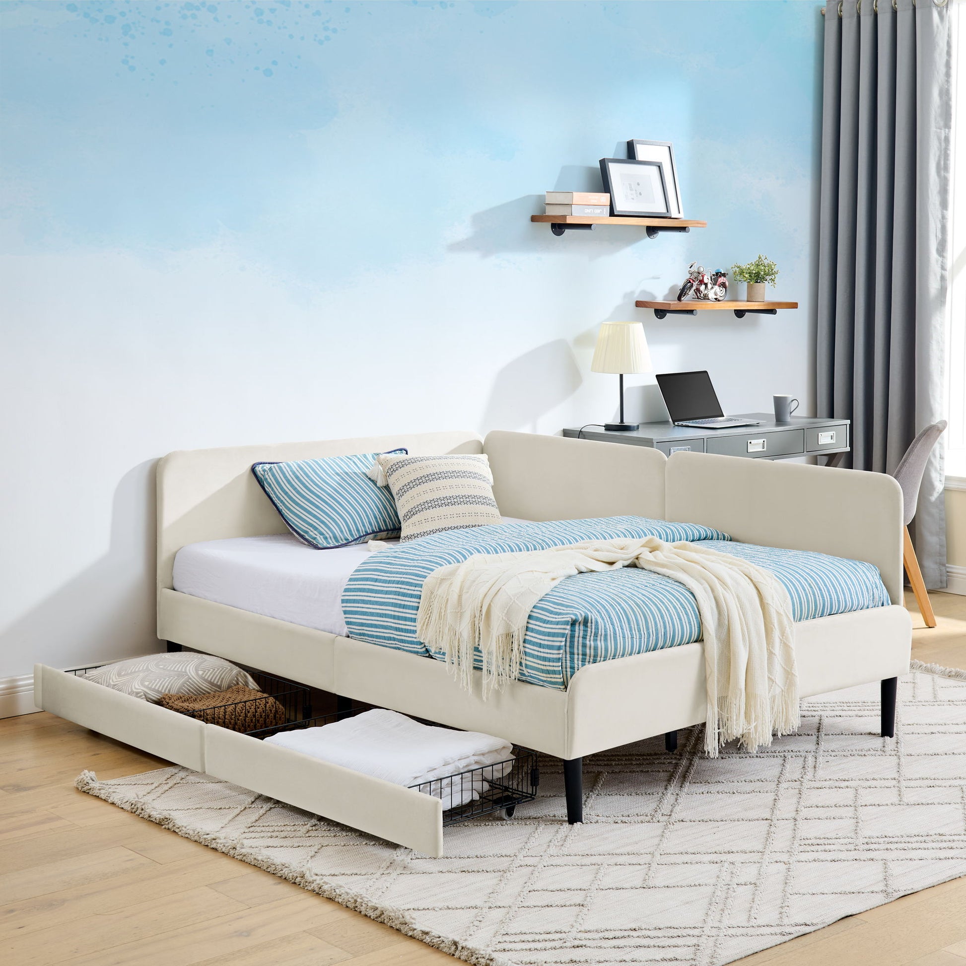 Upholstered Platform Bed Frame With 2 Storage Drawers And Adjustable Sofa Bed - The Sleep Loft - Online Mattress Showroom NYC