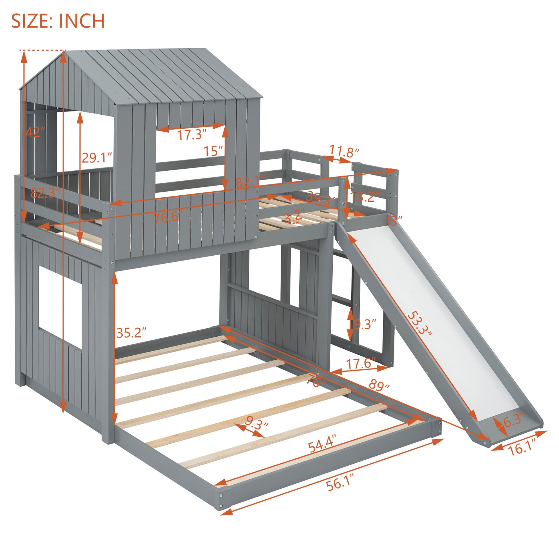 Loft Bunk Bed With Playhouse, Farmhouse, Ladder, Slide And Guardrails - The Sleep Loft - Online Mattress Showroom NYC