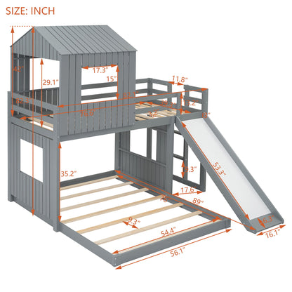 Loft Bunk Bed With Playhouse, Farmhouse, Ladder, Slide And Guardrails - The Sleep Loft - Online Mattress Showroom NYC