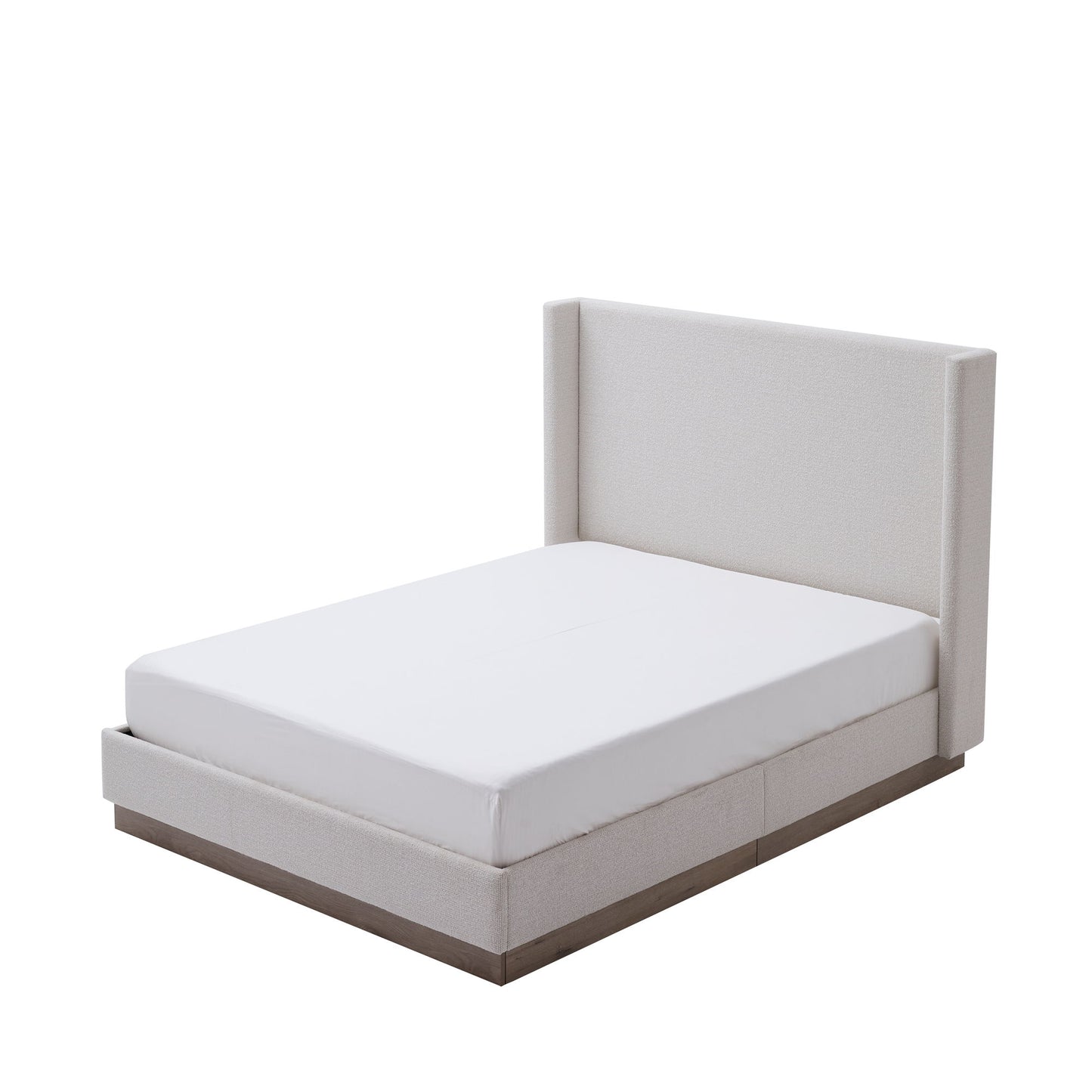 Hosford - Minimalist Upholstered Wingback Bed With Wood Base Platform - The Sleep Loft - Online Mattress Showroom NYC