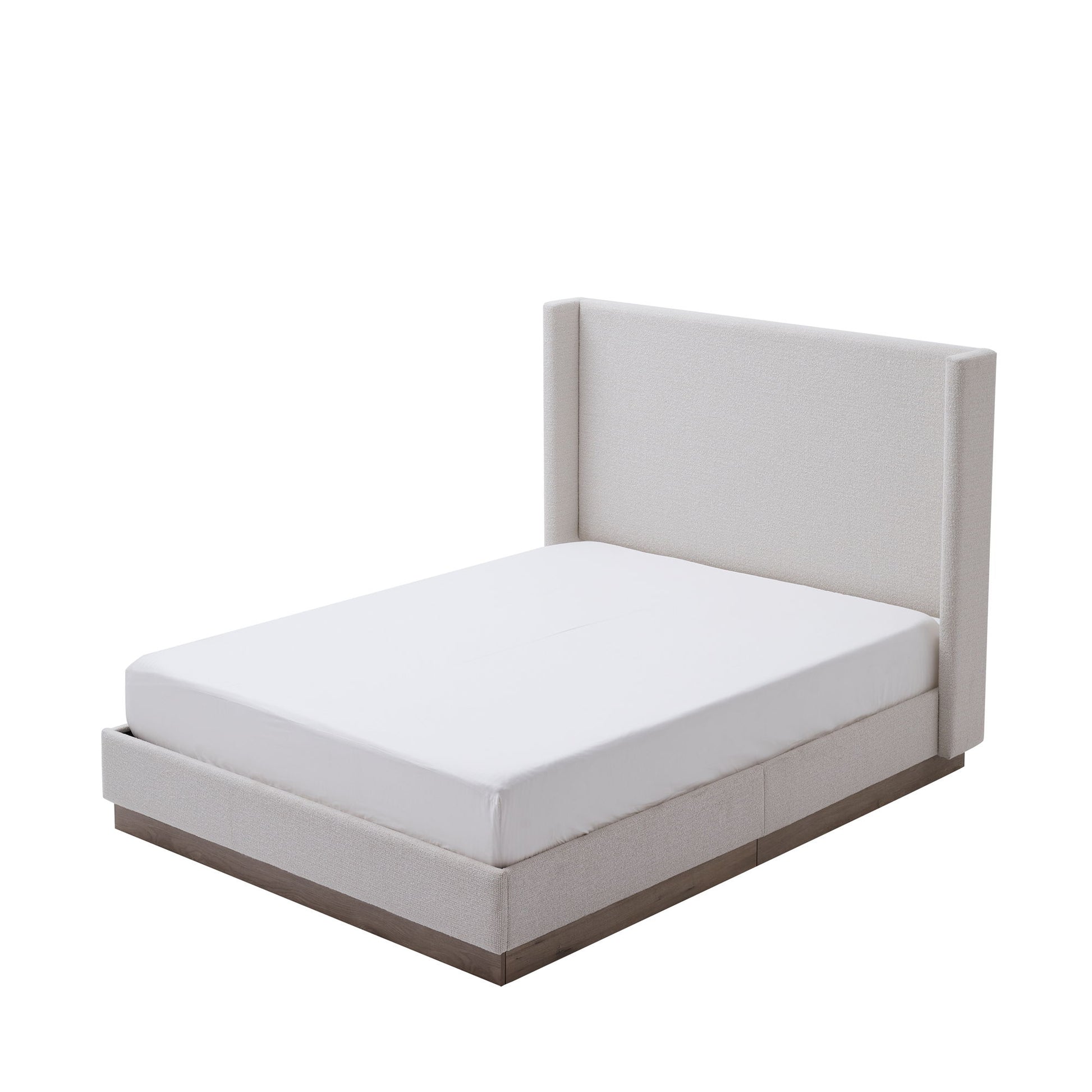 Hosford - Minimalist Upholstered Wingback Bed With Wood Base Platform - The Sleep Loft - Online Mattress Showroom NYC