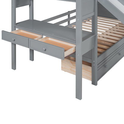 Bunk Bed With Storage Staircase, Slide, Desk, Drawers, And Shelves - The Sleep Loft - Online Mattress Showroom NYC