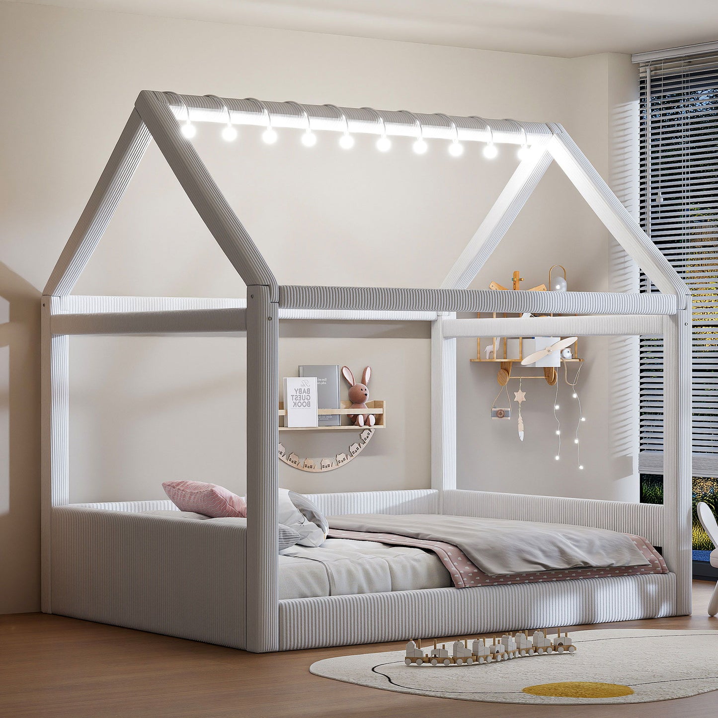 Upholstered House Style Daybed With LED Light Strips - The Sleep Loft - Online Mattress Showroom NYC