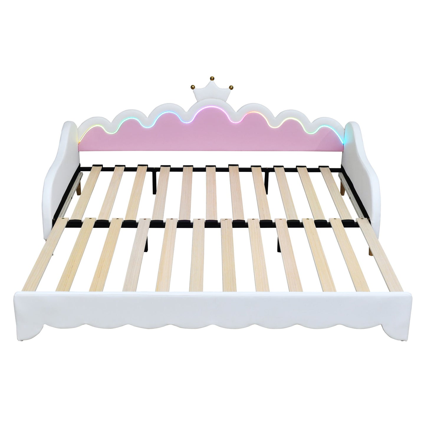 Extending Daybed With LED Lights, Modern Upholstered Princess Daybed With Crown Headboard - The Sleep Loft - Online Mattress Showroom NYC