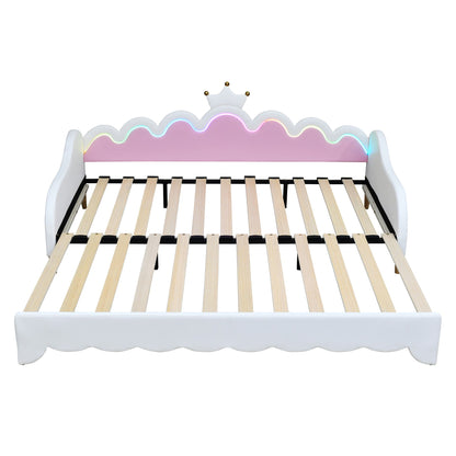 Extending Daybed With LED Lights, Modern Upholstered Princess Daybed With Crown Headboard - The Sleep Loft - Online Mattress Showroom NYC