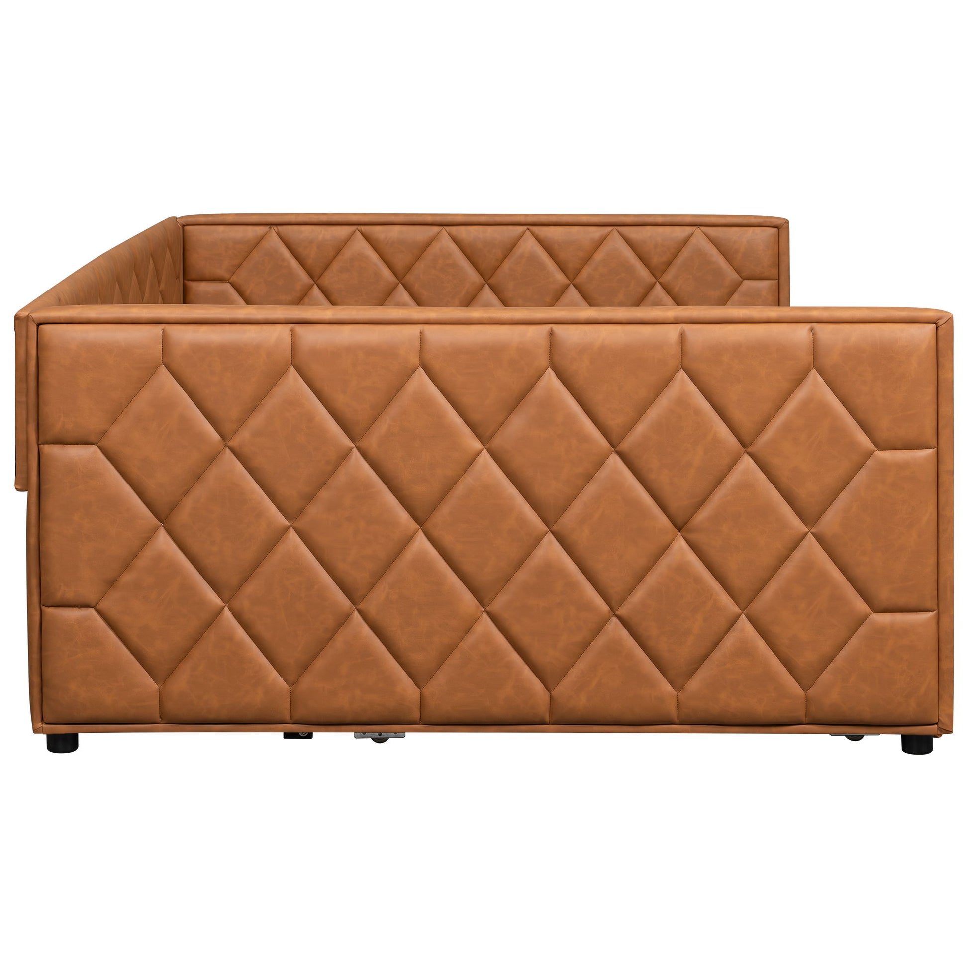 Upholstered Full Long Daybed With Trundle And LED Armrests - Brown - The Sleep Loft - Online Mattress Showroom NYC