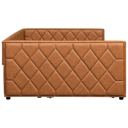 Upholstered Full Long Daybed With Trundle And LED Armrests - Brown - The Sleep Loft - Online Mattress Showroom NYC