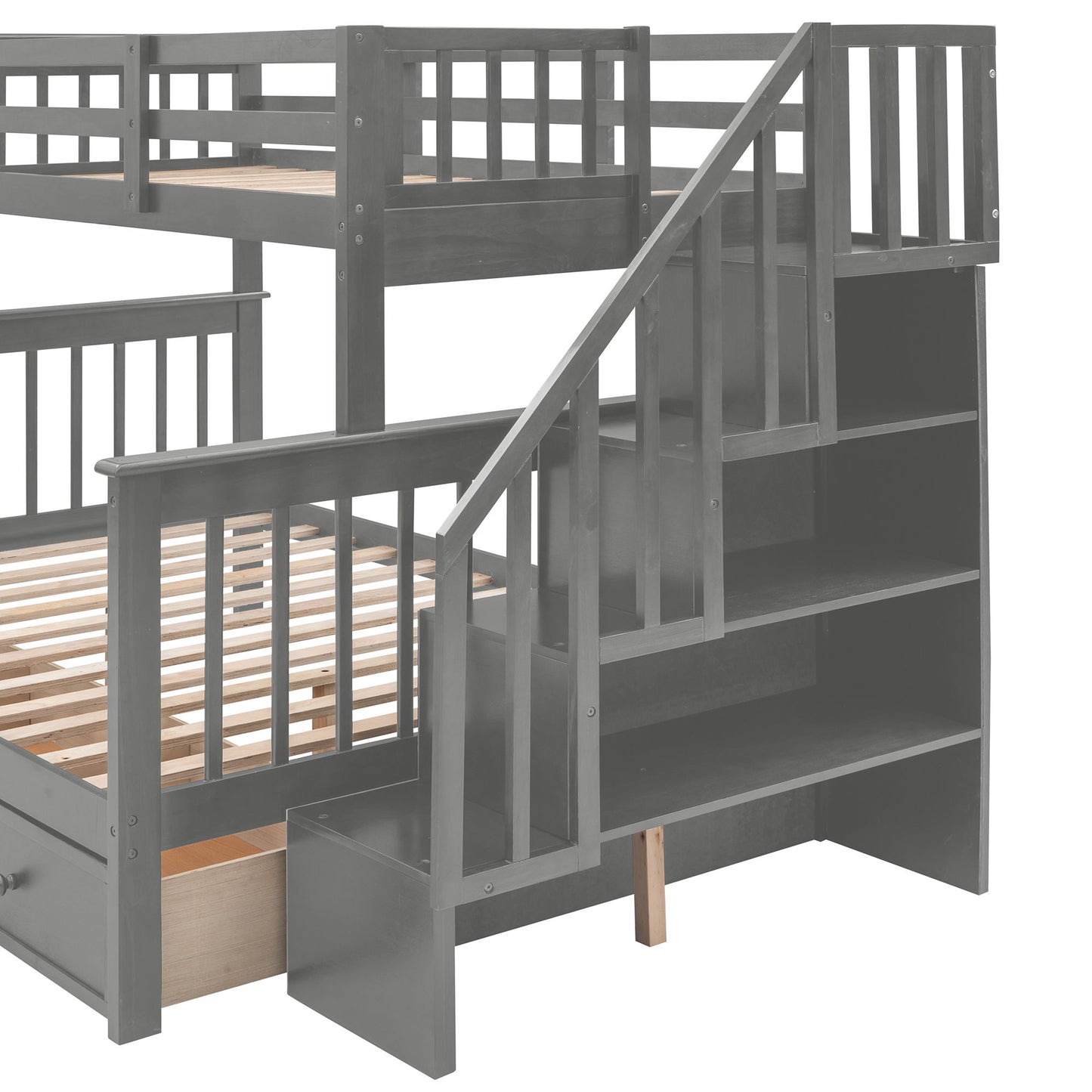 Stairway Bunk Bed With Storage And Guard Rail For Bedroom - The Sleep Loft - Online Mattress Showroom NYC