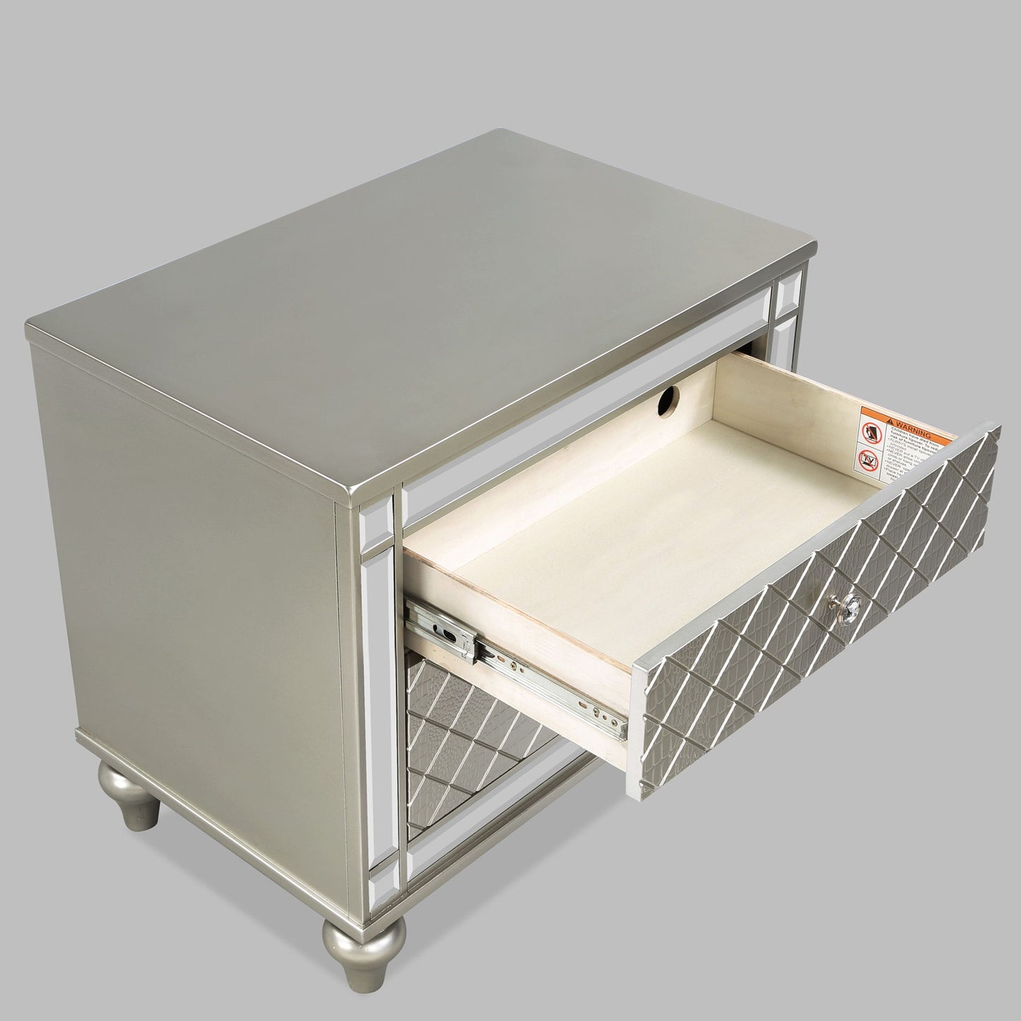 2 Drawer Nightstand With Diamond Patterned Fronts - Silver - The Sleep Loft - Online Mattress Showroom NYC