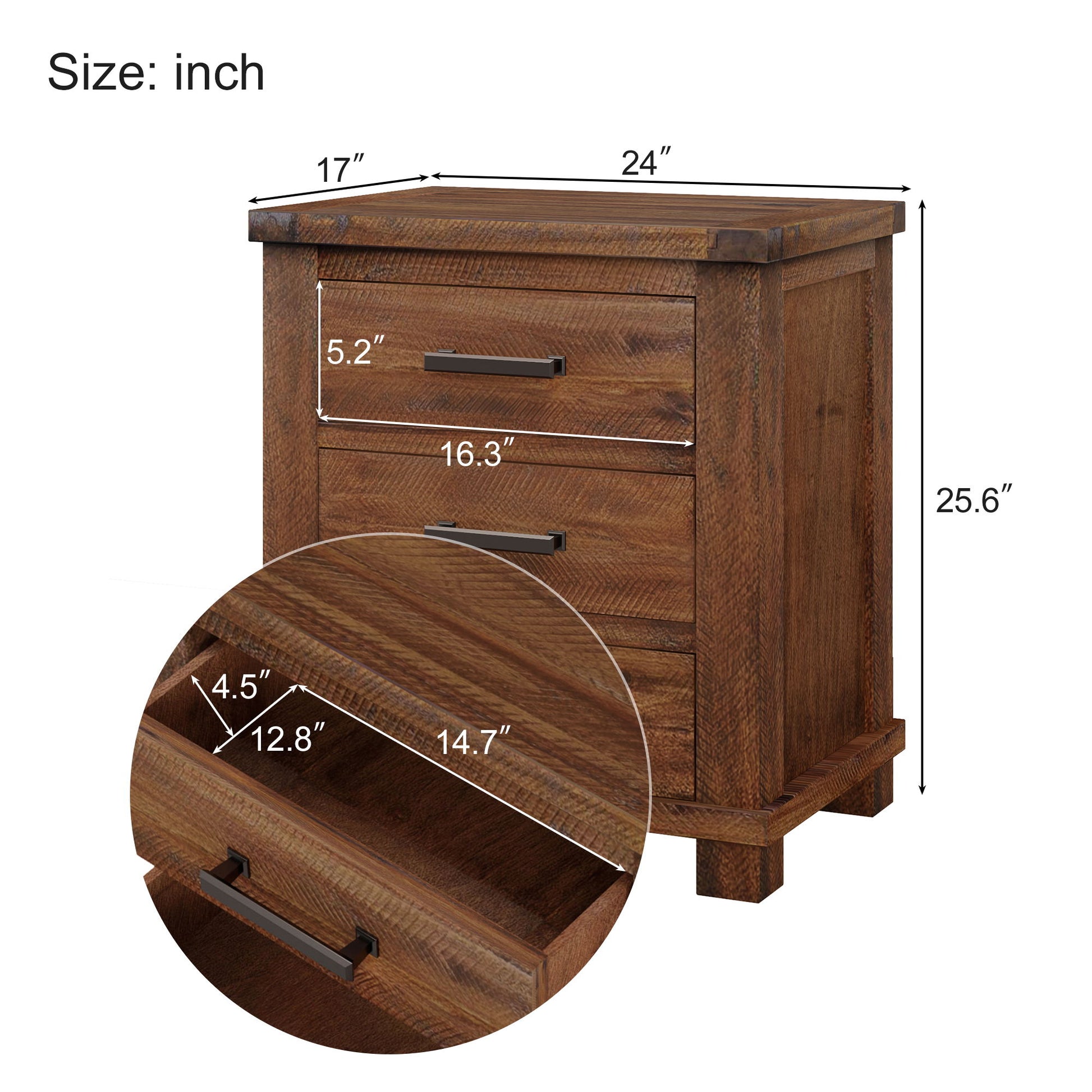 Rustic Farmhouse Nightstand (Set of 2) With 3 Drawers - Natural - The Sleep Loft - Online Mattress Showroom NYC