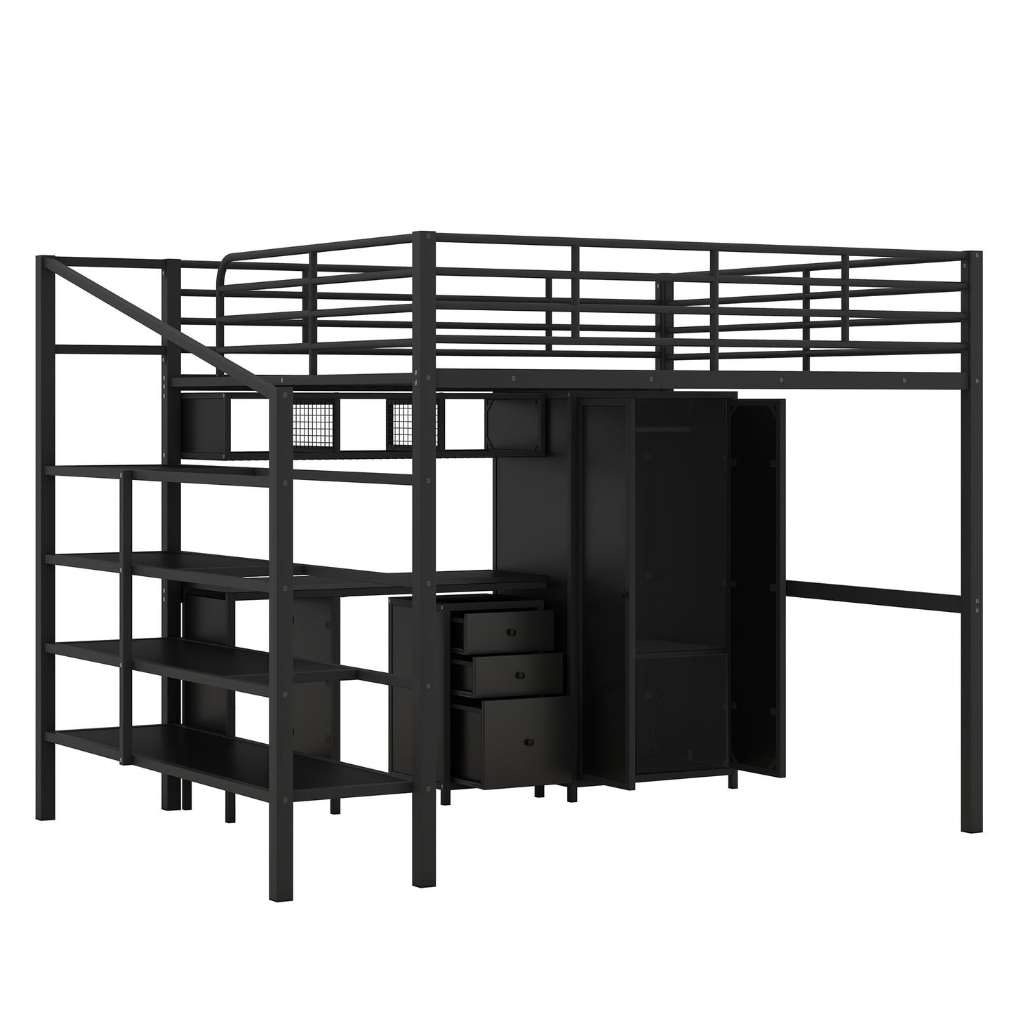 Full Size Loft Bed With Desk Set And Wardrobe - Black - The Sleep Loft - Online Mattress Showroom NYC