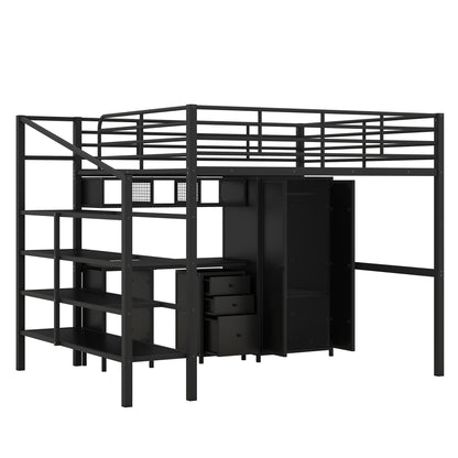 Full Size Loft Bed With Desk Set And Wardrobe - Black - The Sleep Loft - Online Mattress Showroom NYC
