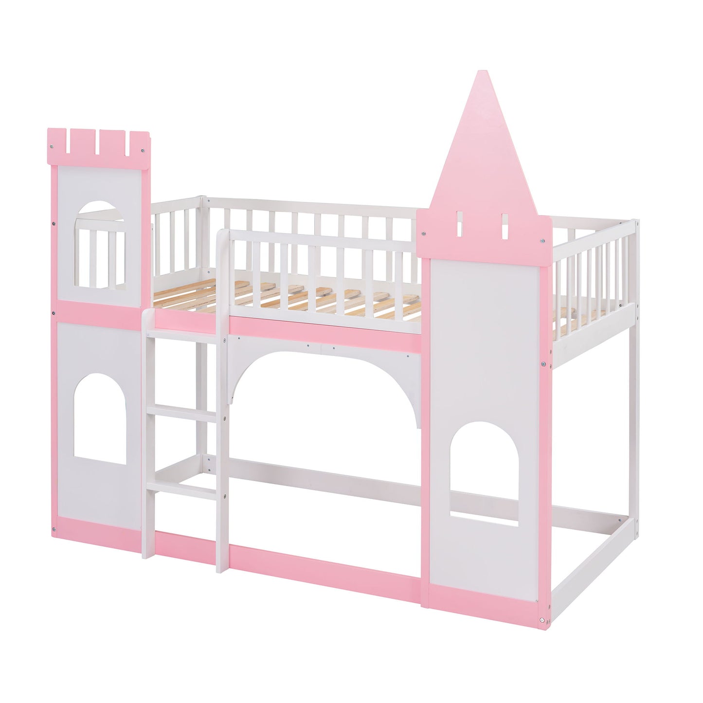 Twin Over Twin Castle Bunk Bed With Ladder - Pink - The Sleep Loft - Online Mattress Showroom NYC