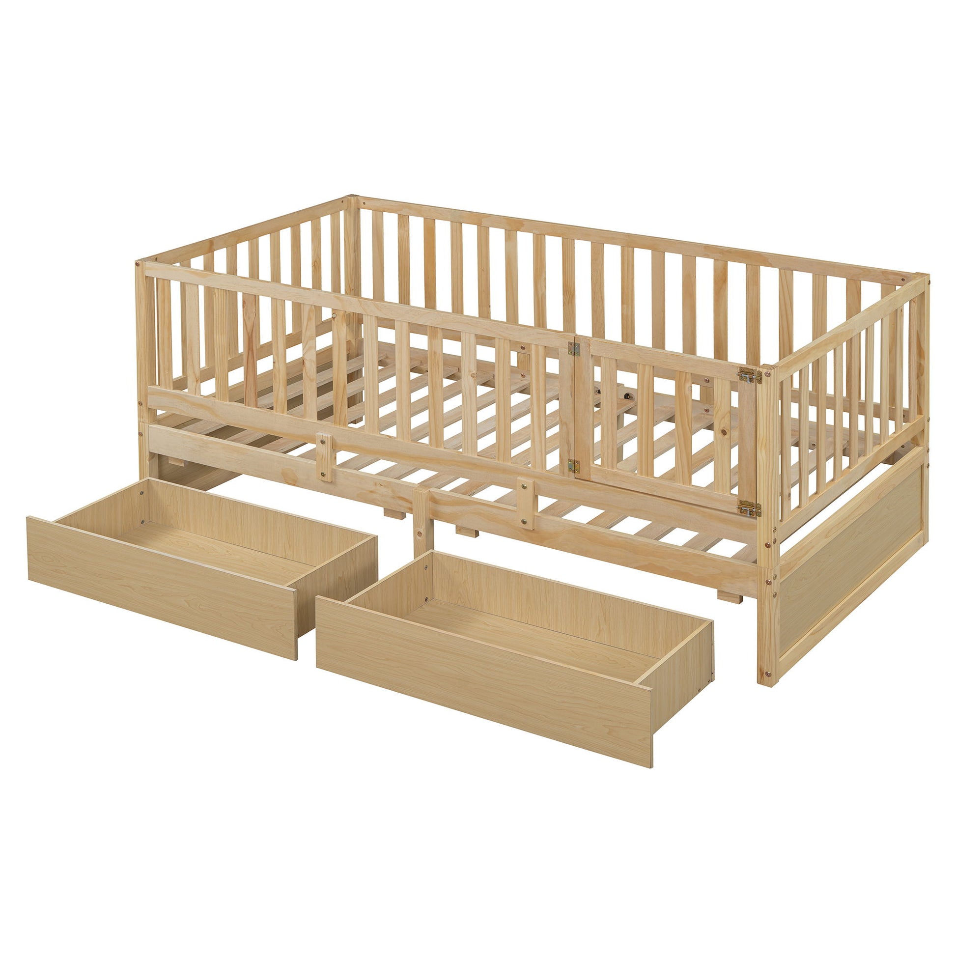 Daybed With Fence Guardrails And 2 Drawers, Split Into Independent Floor Bed & Daybed - The Sleep Loft - Online Mattress Showroom NYC