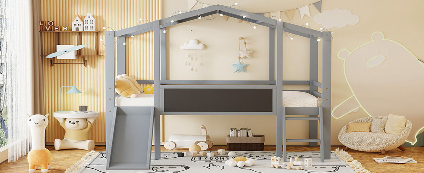 Loft House Bed With Ladder And Slide, With board And Light Strip On The Roof - The Sleep Loft - Online Mattress Showroom NYC