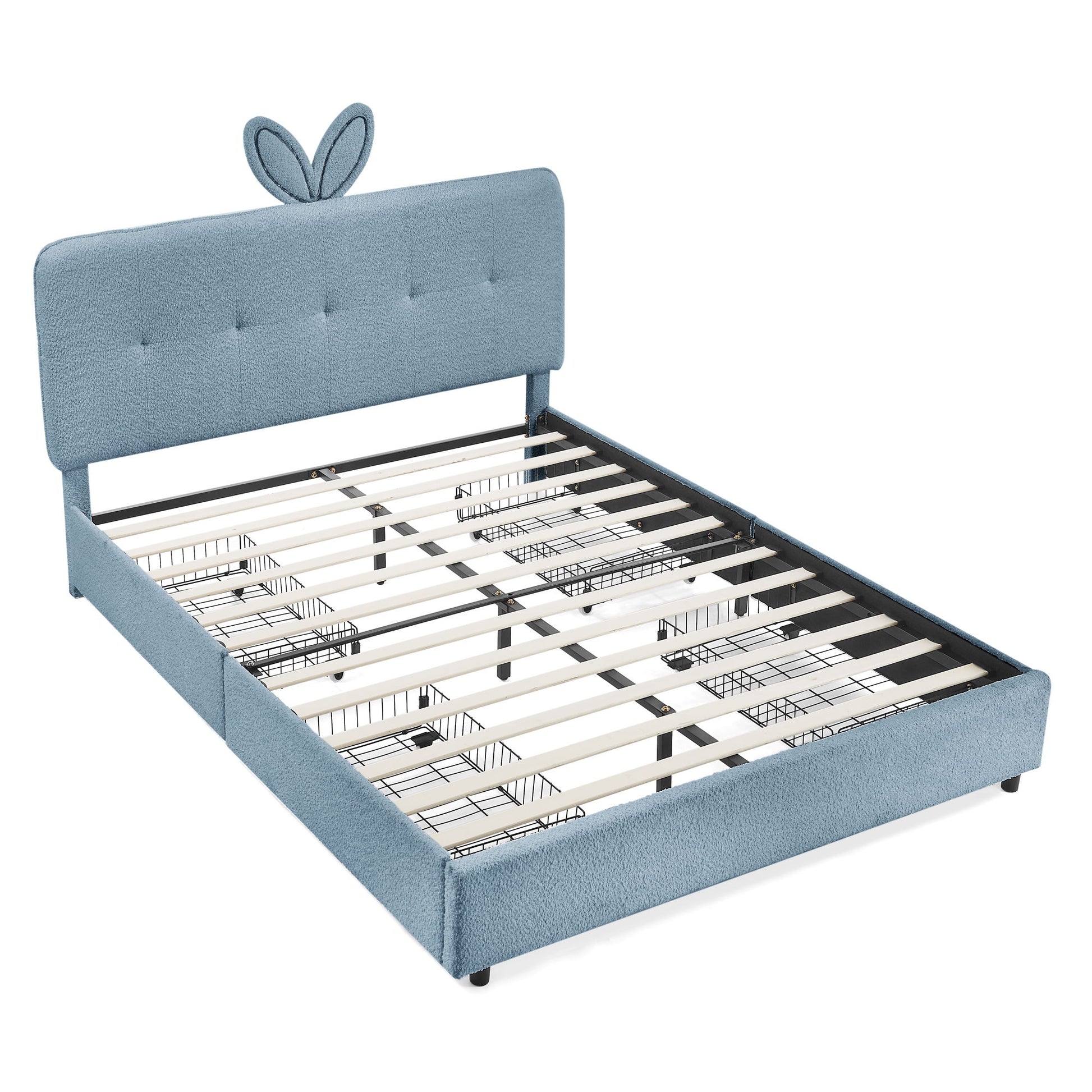 Upholstered Bed With Oversized Rabbit Ear Headboard, LED Lights & 4 Storage Drawers - The Sleep Loft - Online Mattress Showroom NYC