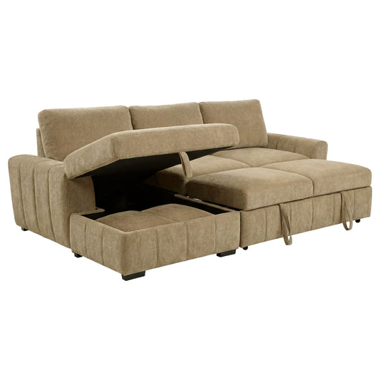 Pastrana Upholstered Sleeper Sectional Sofa LAF Chaise Camel - The Sleep Loft - Online Mattress Showroom NYC