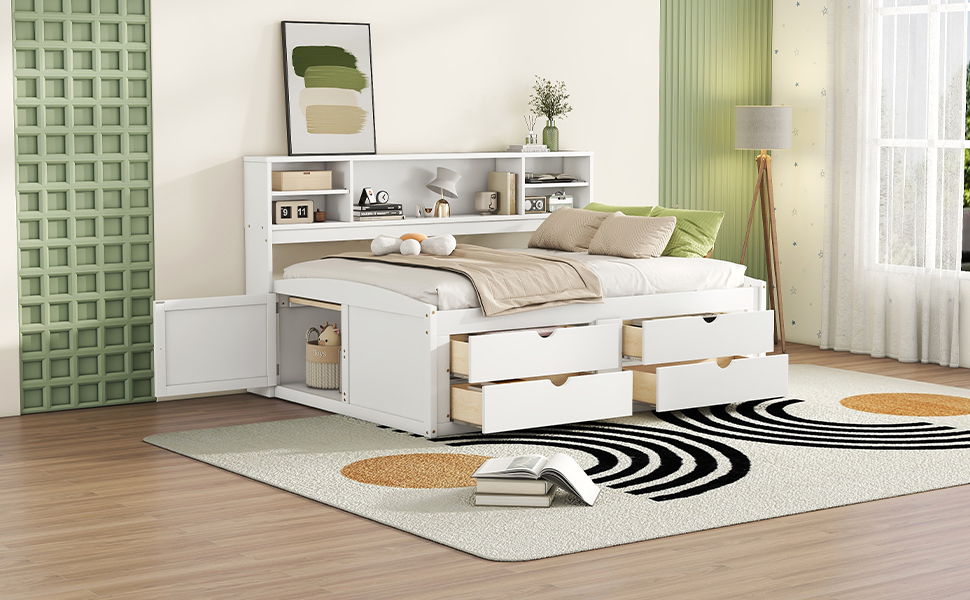 Daybed With 2 Bedside Cabinets, Upper Shelves And 4 Drawers - The Sleep Loft - Online Mattress Showroom NYC