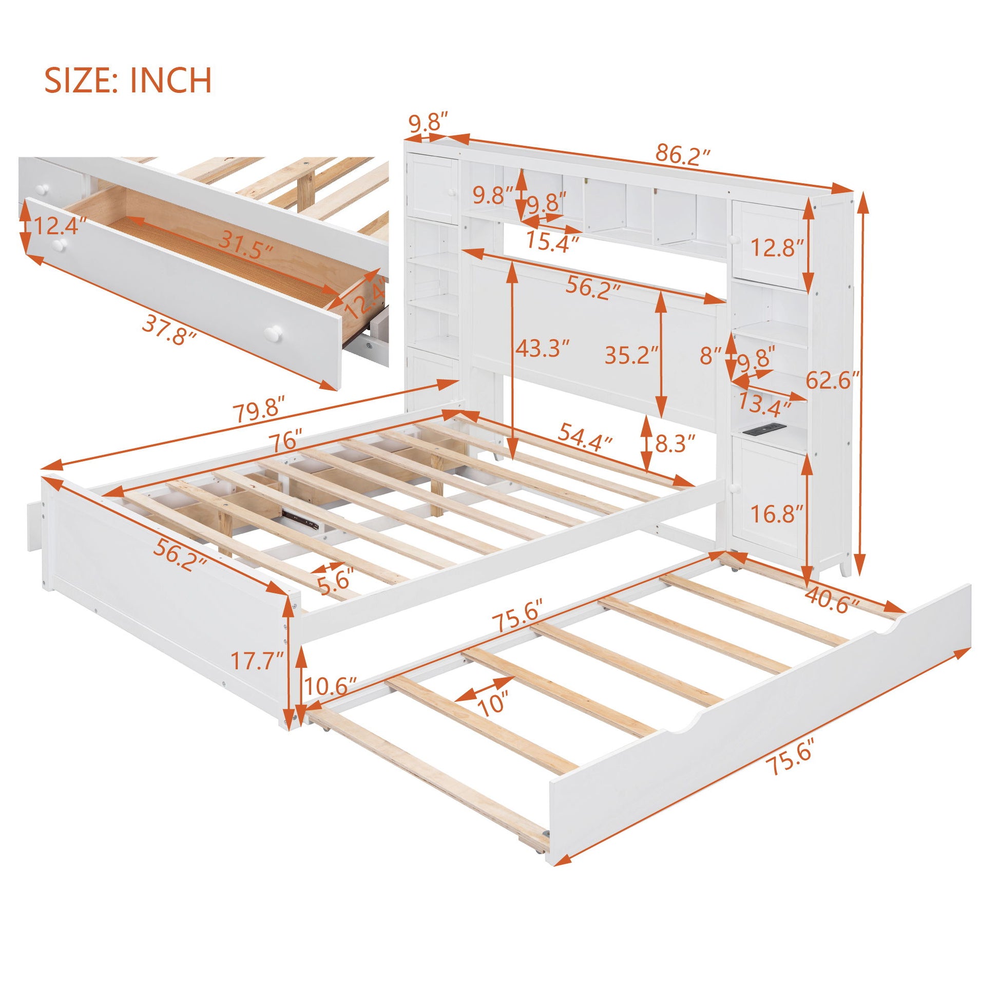 Bed With All In One Cabinet, Shelf And Sockets, Trundle - The Sleep Loft - Online Mattress Showroom NYC