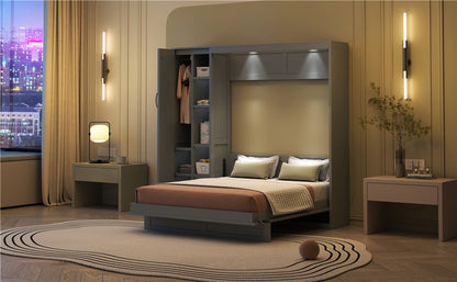 Murphy Wall Bed With Shelves, Wardrobe And LED Lights - The Sleep Loft - Online Mattress Showroom NYC