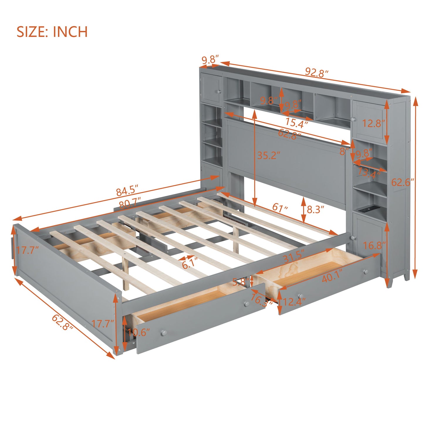 Bed With All In One Cabinet, Shelf And Sockets - The Sleep Loft - Online Mattress Showroom NYC