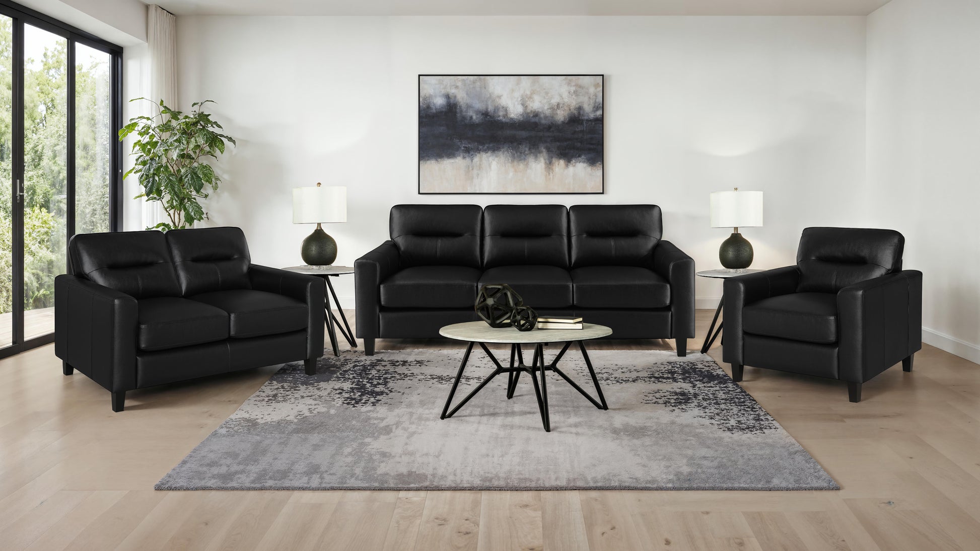Scotland Faux Leather Upholstered Track Arm Sofa Black
