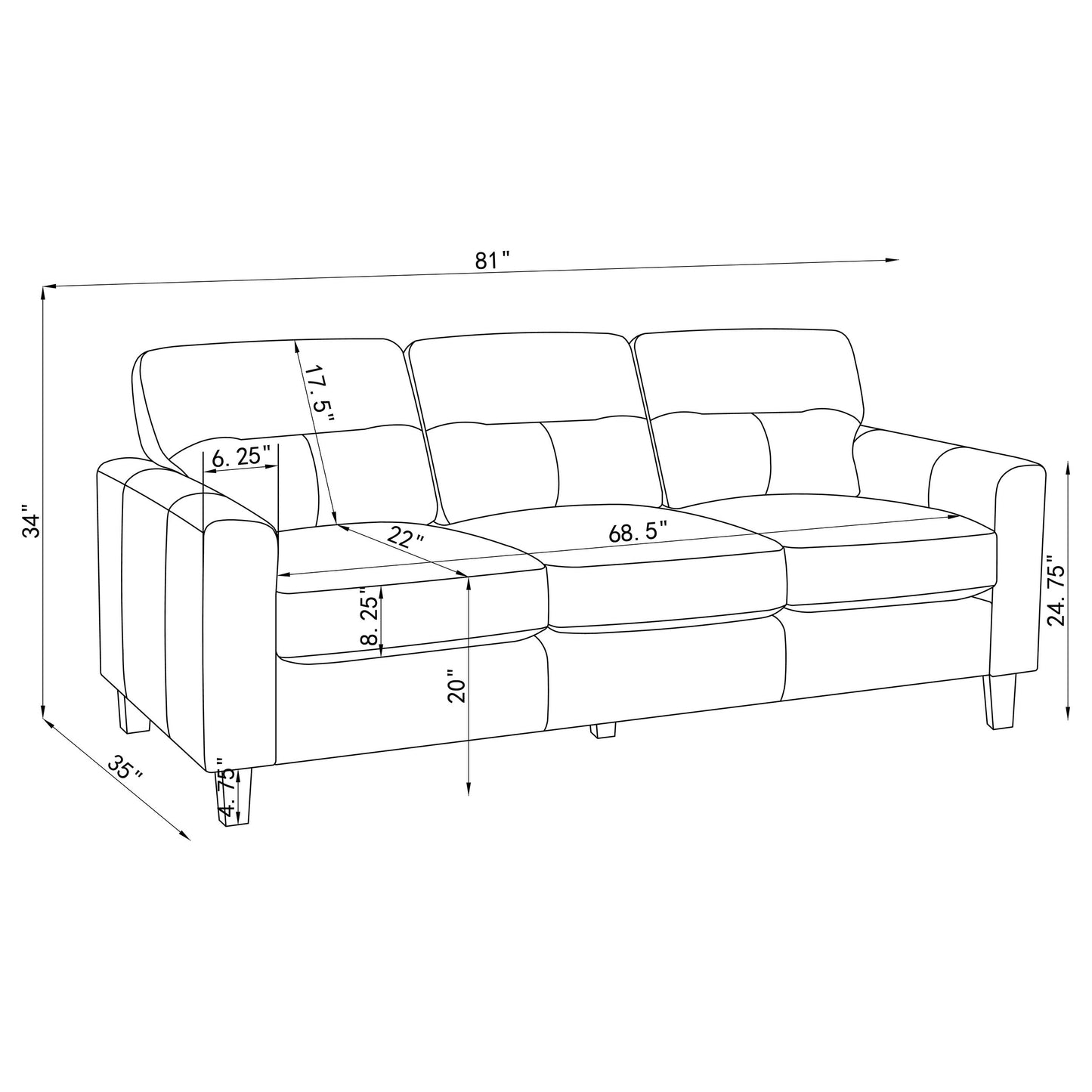 Scotland Faux Leather Upholstered Track Arm Sofa Brown