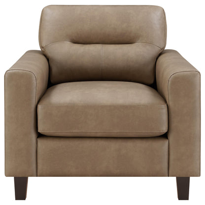 Scotland Faux Leather Upholstered Track Arm Chair Brown