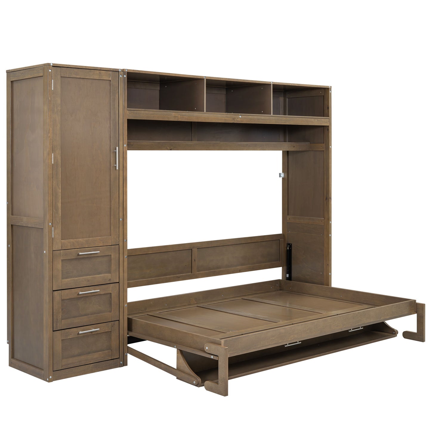 Full Size Murphy Bed With Wardrobe, Drawers, And Open Shelves - Wood - The Sleep Loft - Online Mattress Showroom NYC