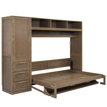 Full Size Murphy Bed With Wardrobe, Drawers, And Open Shelves - Wood - The Sleep Loft - Online Mattress Showroom NYC