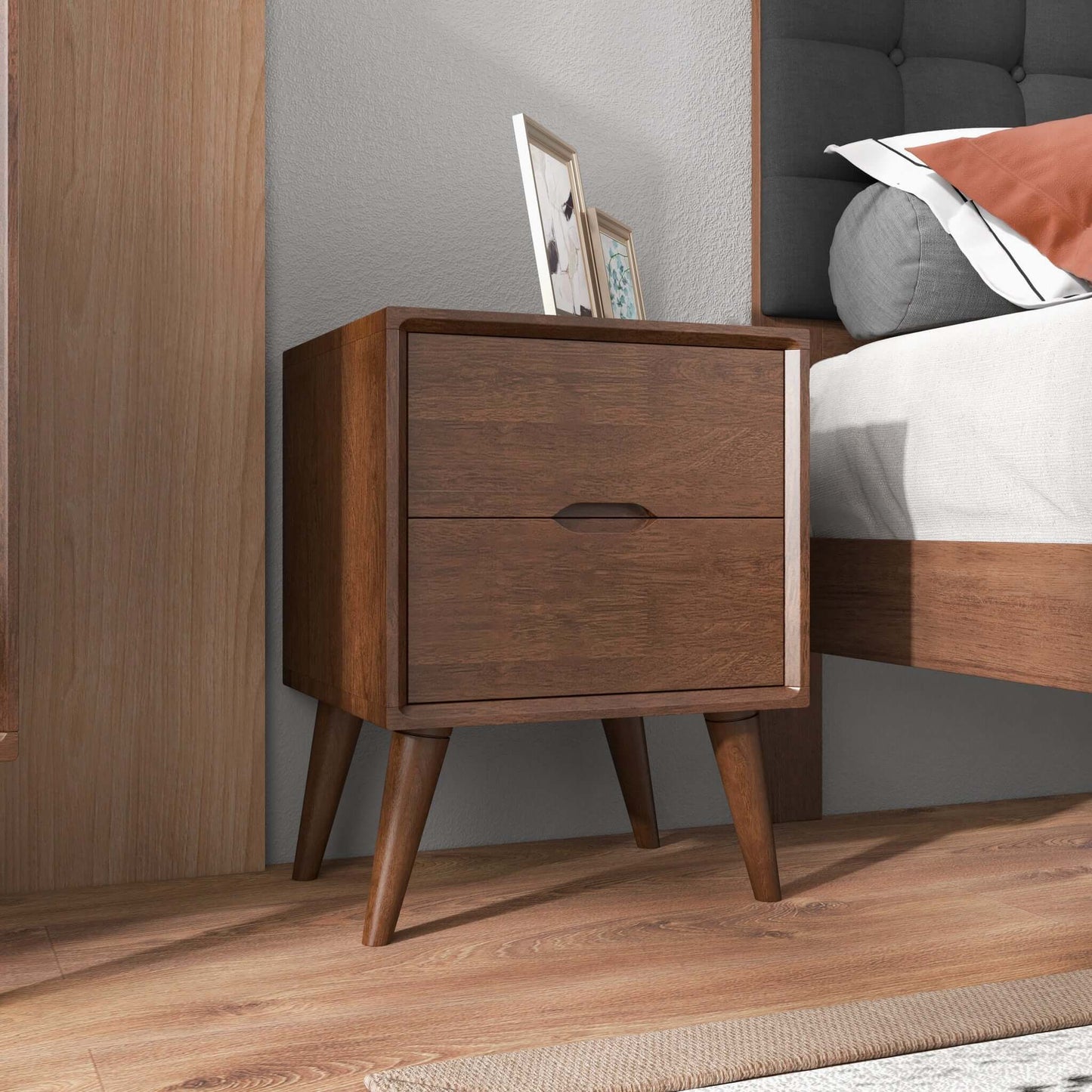 Alexandra - Night Stand With 2 Drawers - Walnut Brown - The Sleep Loft - Online Mattress Showroom NYC