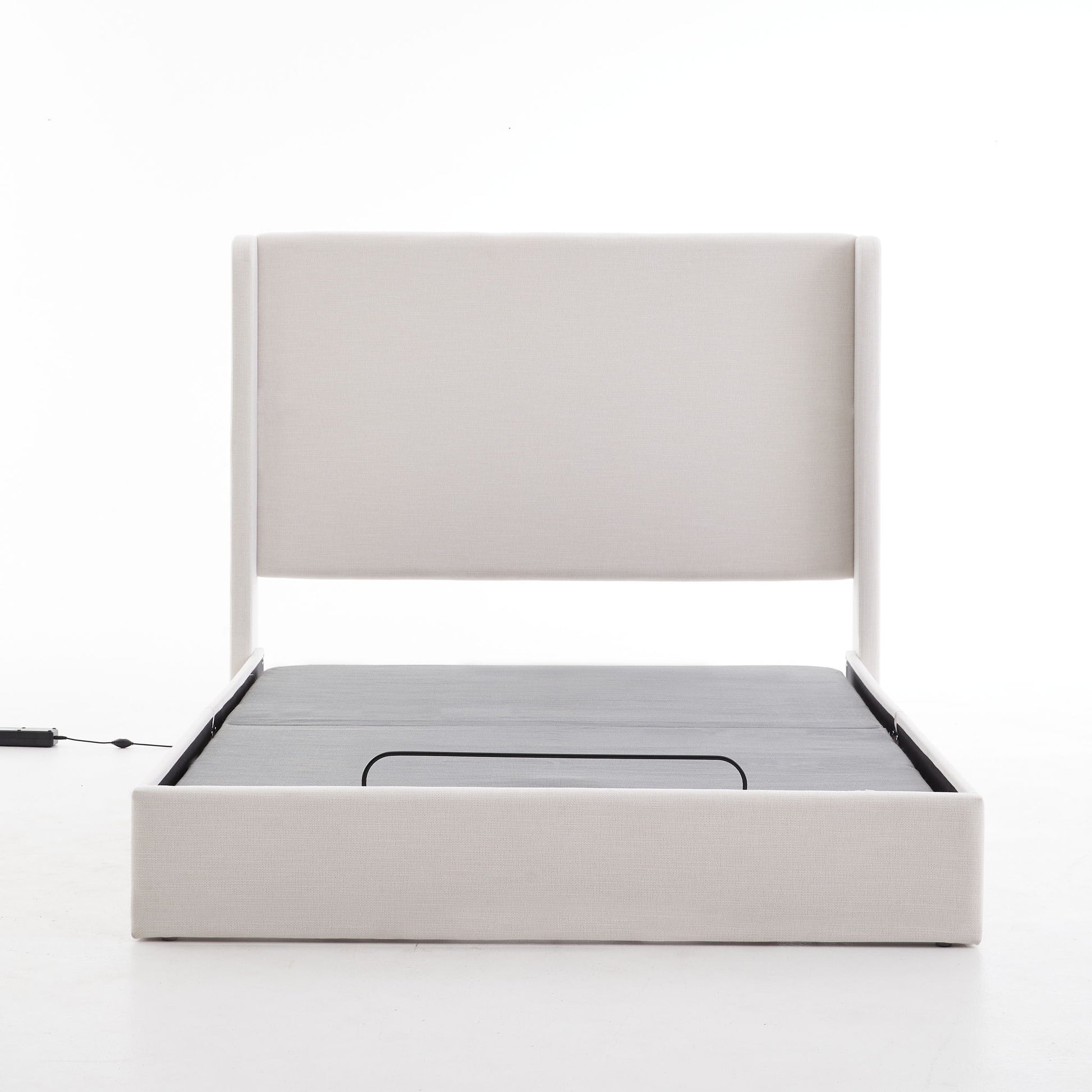 Caron - Queen Size Upholstered Wingback Bed With Adjustable Base Bundle Set - Ivory - The Sleep Loft - Online Mattress Showroom NYC