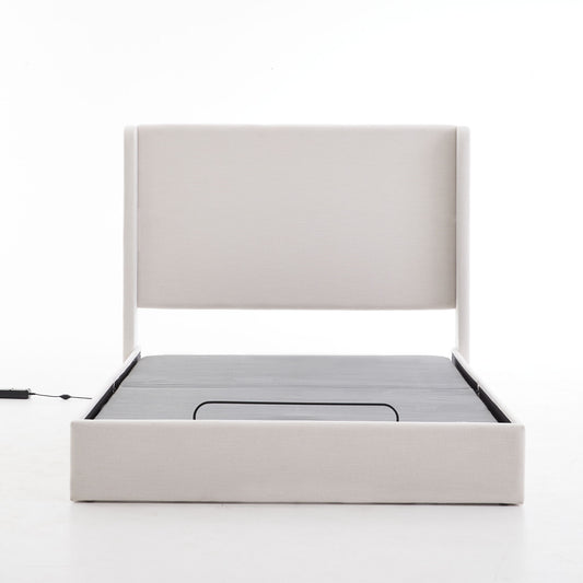 Caron - Queen Size Upholstered Wingback Bed With Adjustable Base Bundle Set - Ivory - The Sleep Loft - Online Mattress Showroom NYC