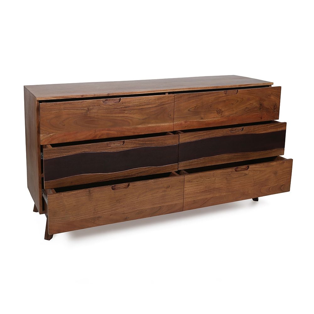 Sierra 6 Drawer Sideboard, Wood Credenza / Cabinets / Chests / Nightstands - Natural Wood / Brown - The Sleep Loft - Online Mattress Showroom NYC
