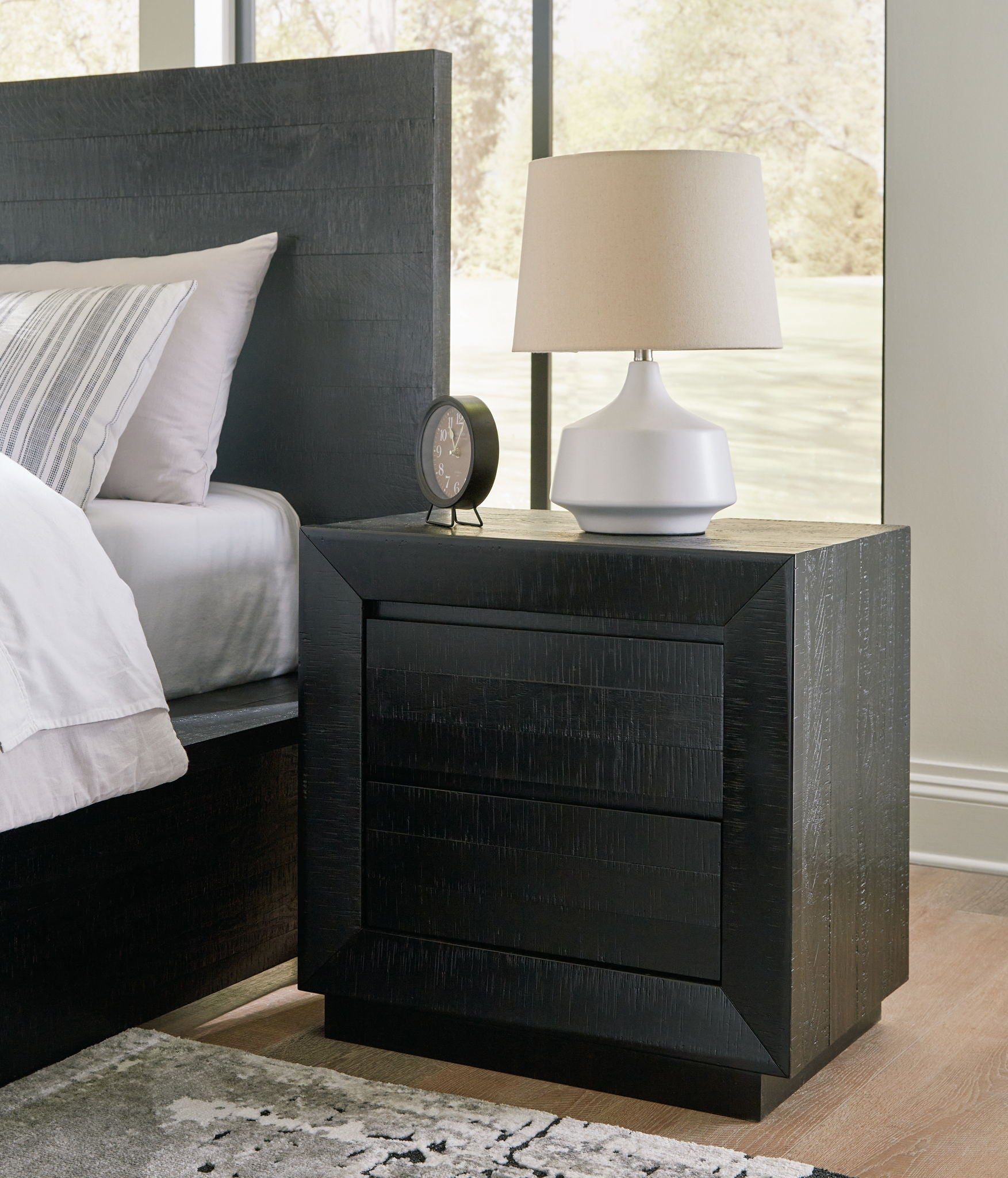 Londer - Two Drawer Night Stand - Black - The Sleep Loft - Online Mattress Showroom NYC