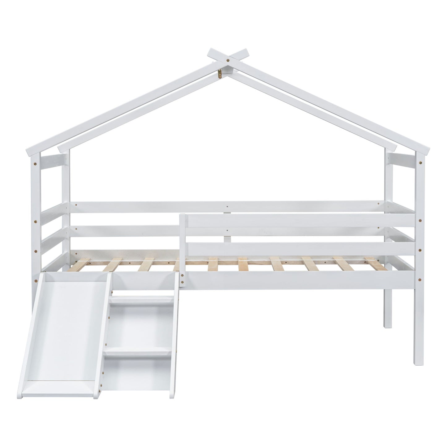 Low Loft House Bed With Slide, Ladder, Safety Guardrails, House Roof Frame - The Sleep Loft - Online Mattress Showroom NYC