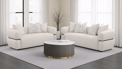Jeanette 73-inch Fabric Upholstered Round Arm Loveseat Beige