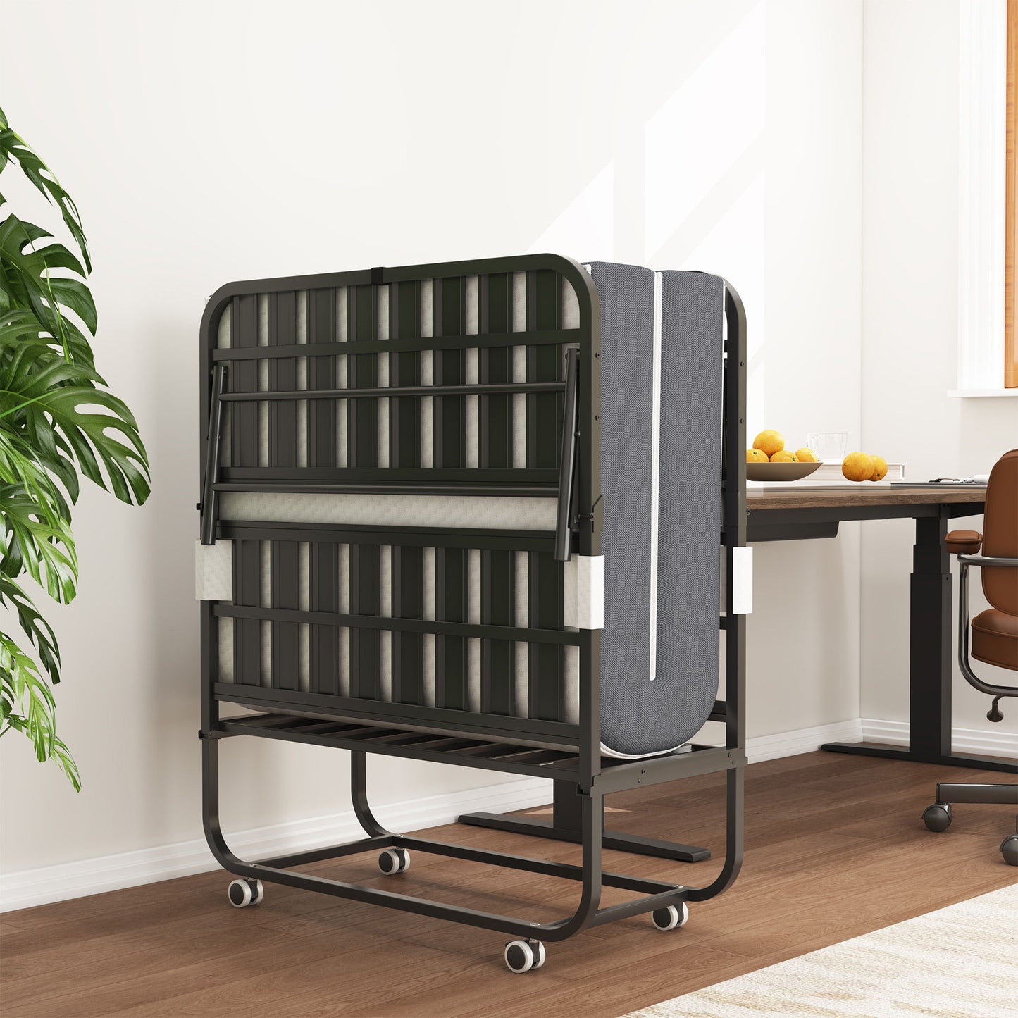 Twin Extra Long Folding Bed For Tall People, Heavy-Duty Rollaway Guest With Memory Foam Mattress - Black - The Sleep Loft - Online Mattress Showroom NYC