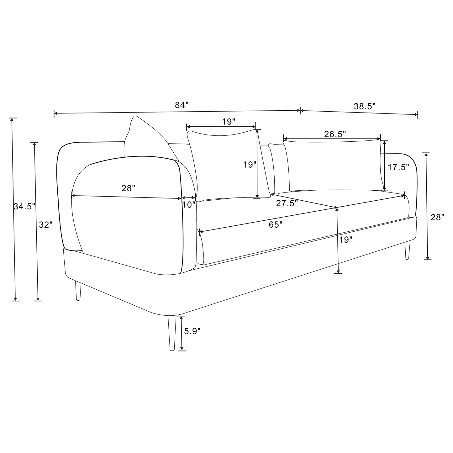 Jade Chenille Upholstered Modern Track Arm Sofa Green
