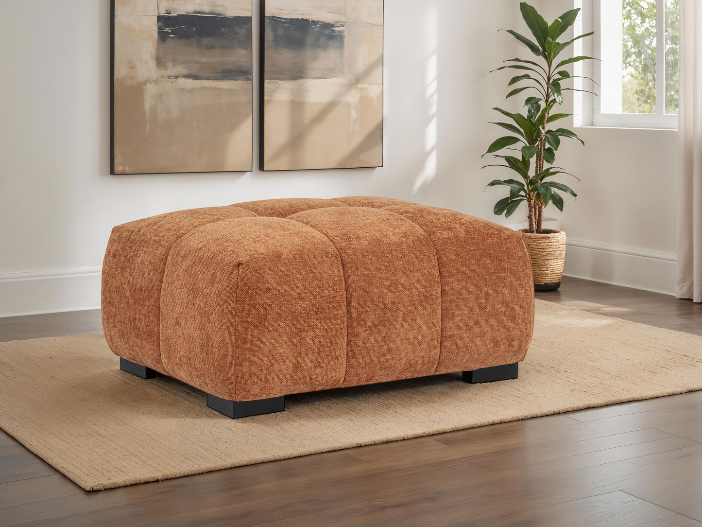 Octavia Upholstered Rectangular Ottoman Orange
